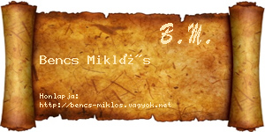 Bencs Miklós névjegykártya